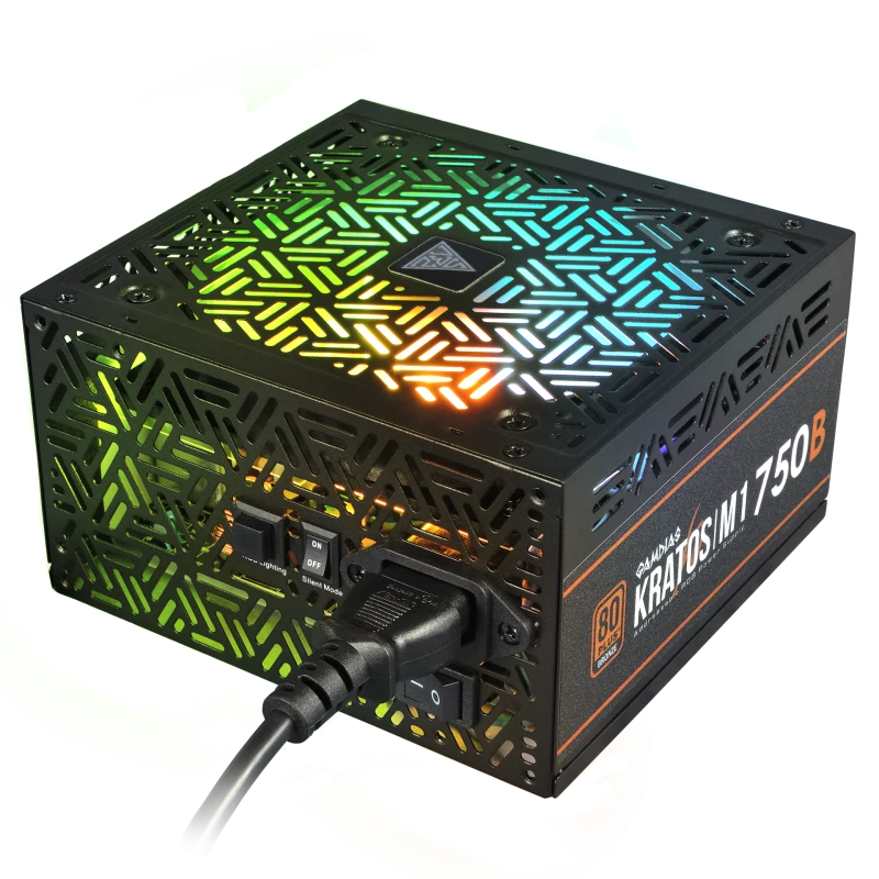Gamdias KRATOS M1‑750B 750W Power Supply, 80 PLUS Bronze Certified, ARGB Lighting, Motherboard Sync, Silent Mode, ATX Form Factor