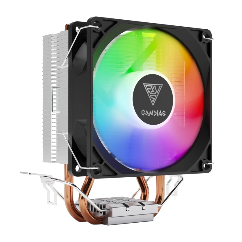 GAMDIAS BOREAS E1-210 LITE CPU Air Cooler, 92mm High-Airflow Fan, Dual Copper Heat Pipes, Direct Contact, LED Lighting, Intel/AMD Support