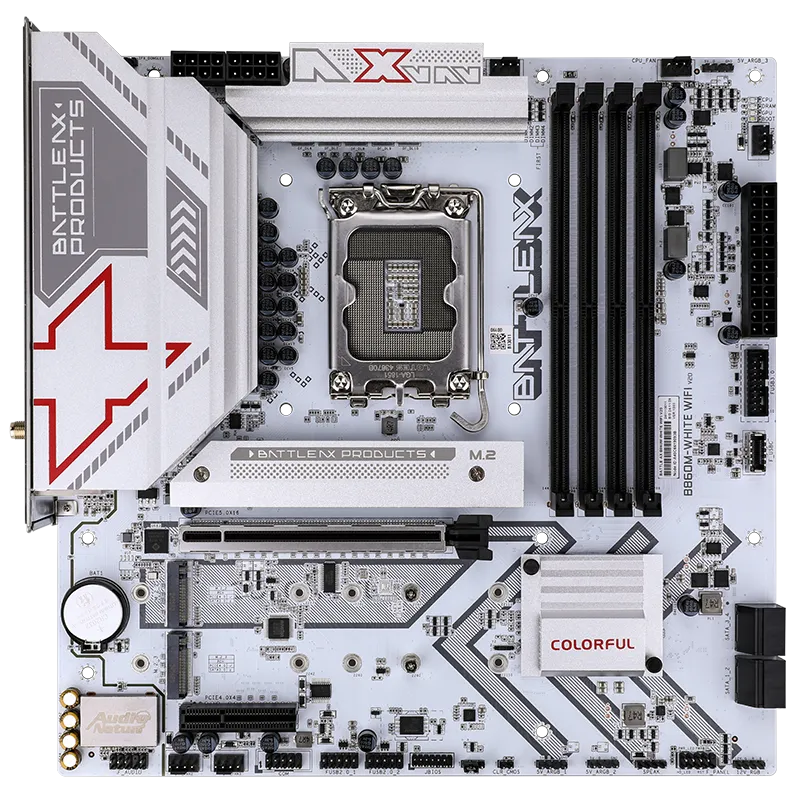 Colorful BATTLE-AX B860M-WHITE WIFI V20 Micro-ATX Motherboard (LGA 1851) | DDR5 Support, 10+1+1+1 Power Phase, PCIe 5.0 & Dual PCIe 4.0 M.2, USB 3.2 Gen 2×2 Type-C, 2.5G LAN, WiFi 6 & Bluetooth 5.2