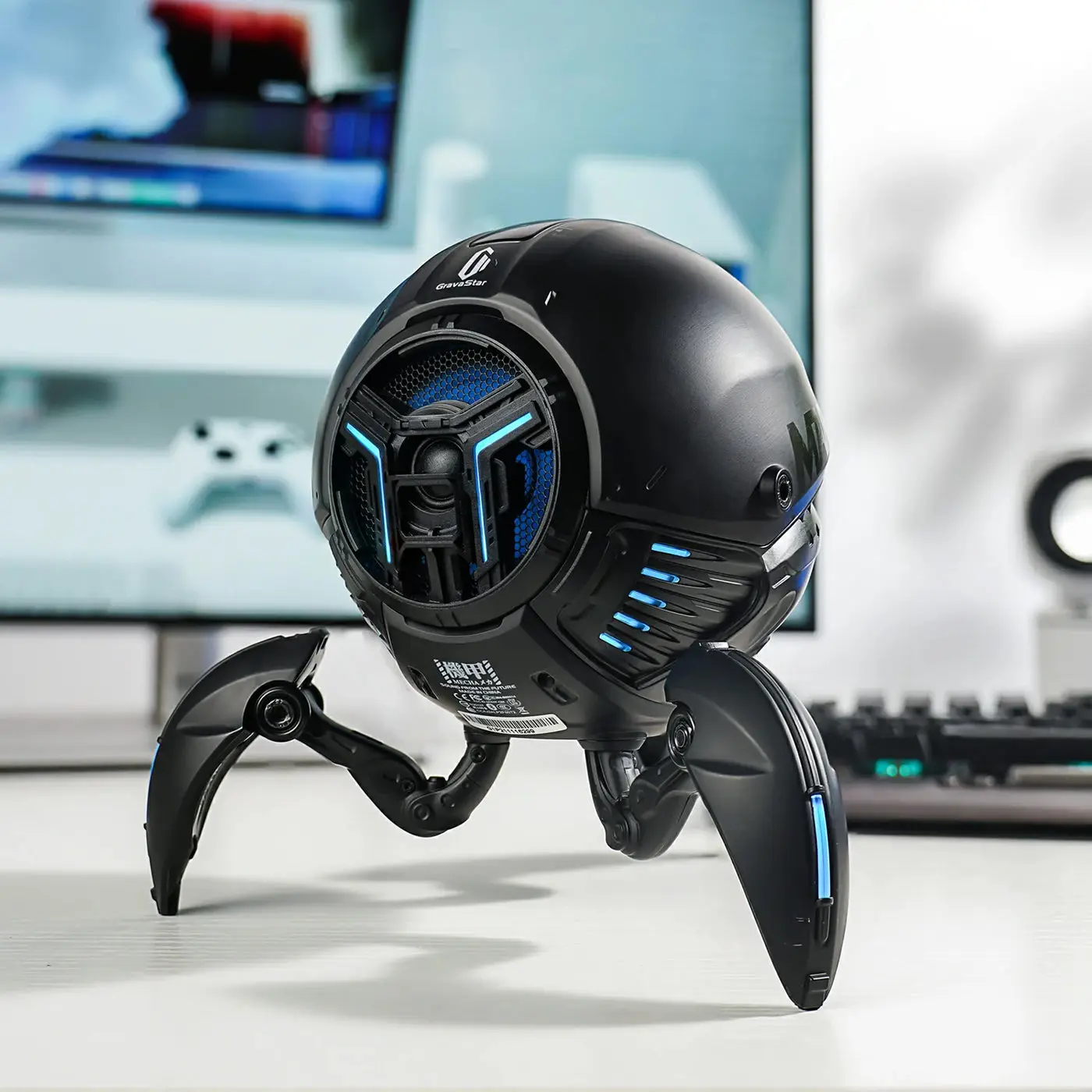 GravaStar Mars Pro Bluetooth Speaker, 20 W Dual Drivers, 15 h Battery, RGB Lighting, USB‑C Charge, Portable Mecha Design – Matte Black