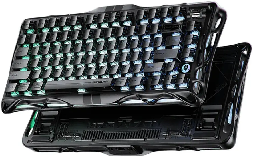 GravaStar Mercury V75 Mechanical Gaming Keyboard, 75% Layout, Hall Effect Magnetic Switches, RGB Backlight, Stealth Black, Wired / BT / 2.4GHz - Stealth Black