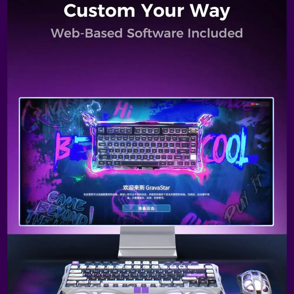 GravaStar Mercury V75 Mechanical Gaming Keyboard, 75% Layout, Hall Effect Magnetic Switches, RGB Backlight, Mecha Gray, Wired / BT/ 2.4GHz - Mecha Gray