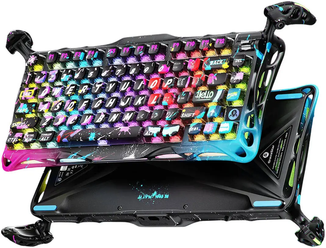 GravaStar Mercury V75 Pro Gaming Keyboard, Special Edition, 75% Layout, Jade Switches, 8kHz Polling, Aluminum Frame, Neon Graffiti