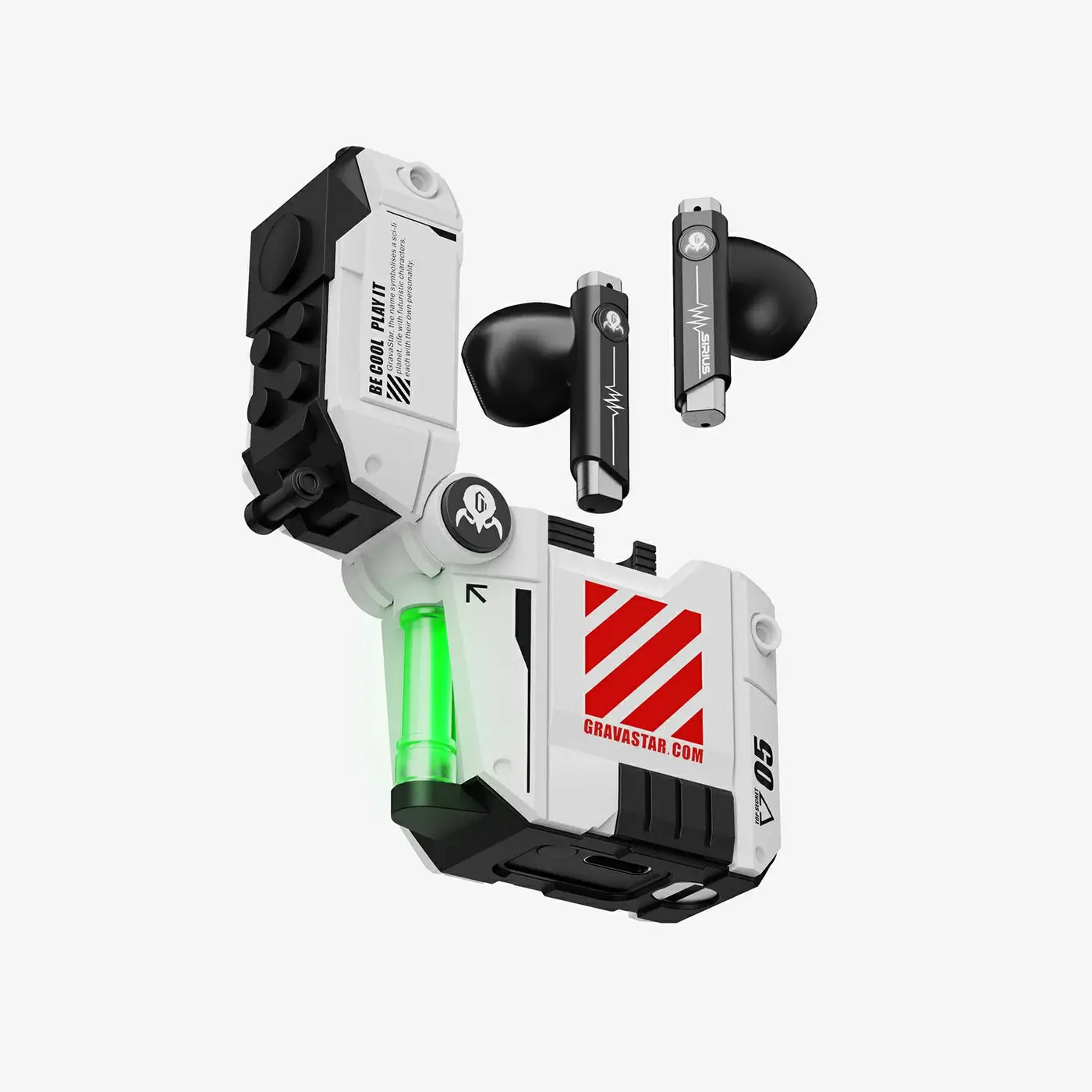 GravaStar Sirius P5 TWS Earbuds Defense Mecha V2, White, True Wireless, Low Latency Gaming Mode, 40H Battery, ENC Mic, Fast Charging | P5_MECHA_WHT_V2