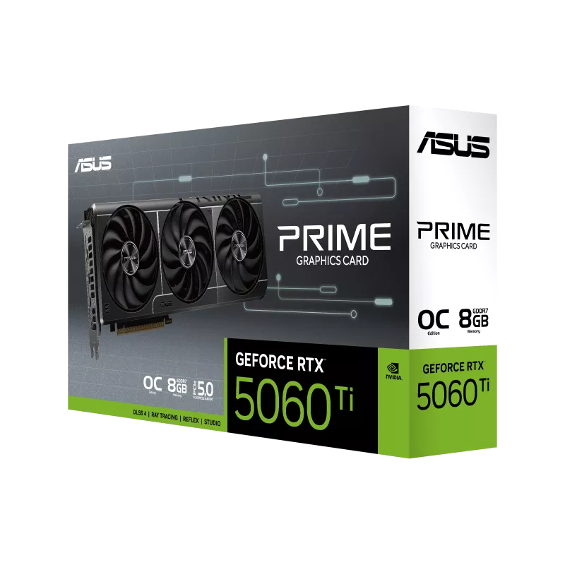 ASUS PRIME GeForce RTX 5060 Ti 8GB GDDR7 OC Edition Graphic card, 8GB GDDR7,128-bit 28 Gbps, 4608 CUDA Core, 2647MHz OC mode, SFF-Ready 2.5 Slot Design, DLSS4 | 90YV0MP0-M0NA00