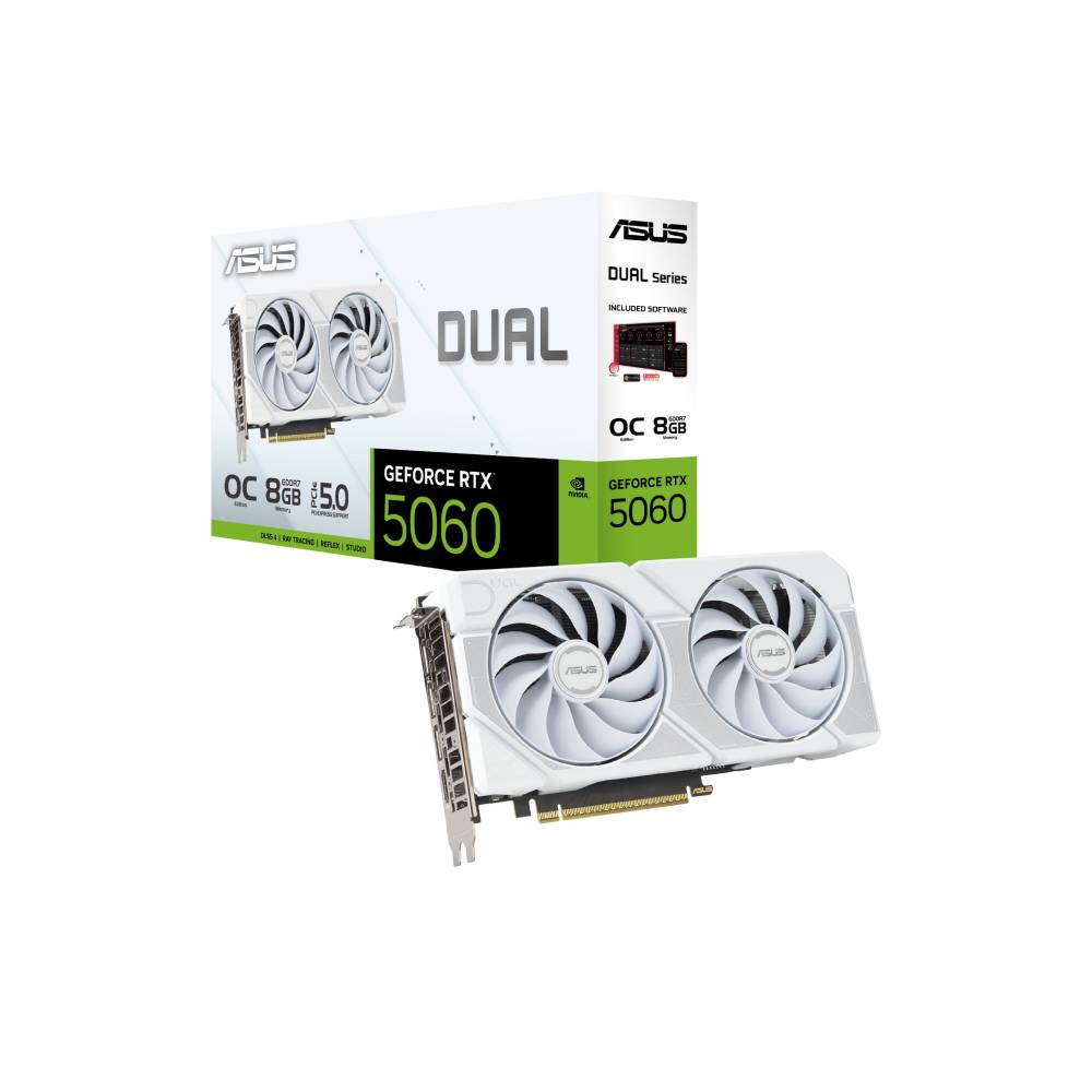 ASUS NVIDIA Dual GeForce RTX 5060 White OC Edition 8GB GDDR7 Graphics Card, 128-bit 28 Gbps, 623 AI TOPs, Blackwell Architecture | 90YV0N15-M0NA00