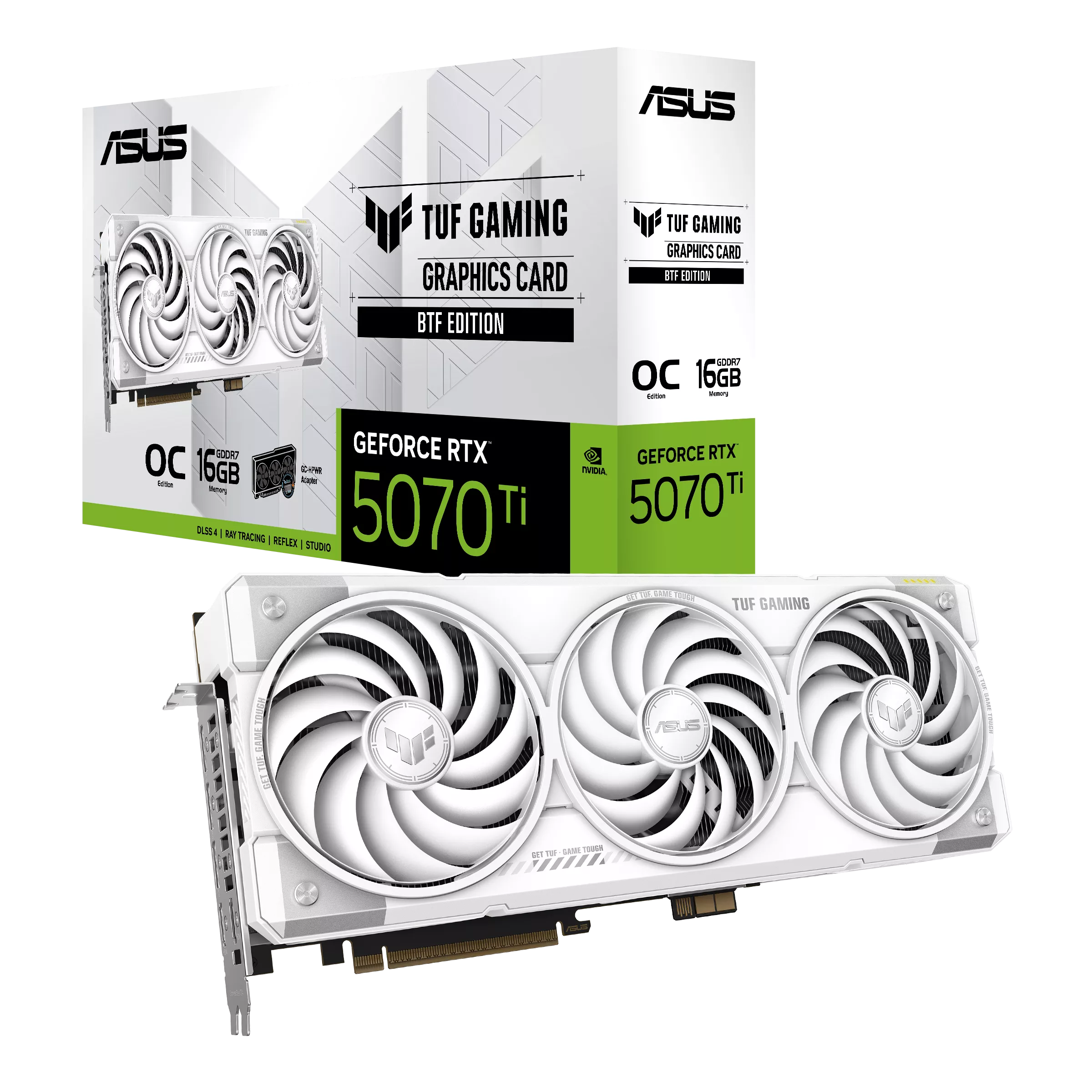 ASUS TUF Gaming NVIDIA GeForce RTX 5070 Ti 16GB GDDR7 BTF White OC Edition Graphics card, 28 Gbps 256-bit, 8960 CUDA Core, 1484 AI TOPs, PCI E 5.0 | 90YV0N60-M0NA00
