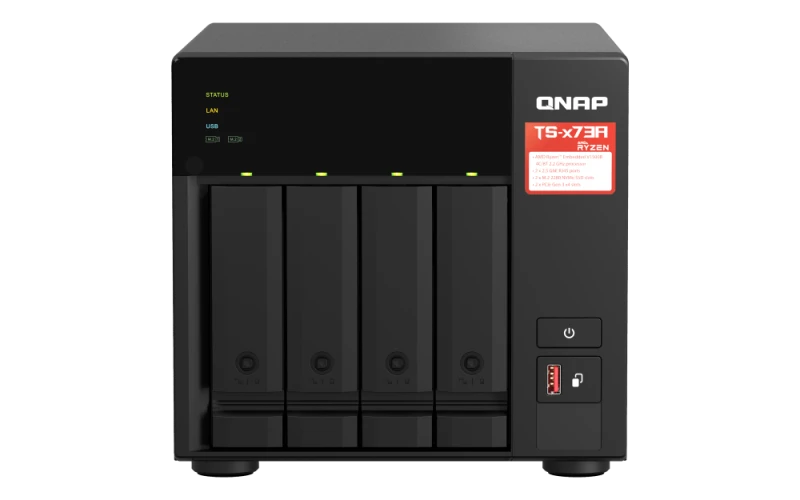 QNAP 4-Bay NAS Server - AMD Ryzen V1500B Processor, 2.2 GHz CPU, 8GB DDR4 RAM, 2.5 GbE LAN | TS-473A-8G