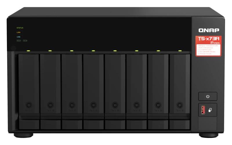 QNAP TS-873A-8G Diskless 8 Bay High-Performance NAS Server - AMD Ryzen Embedded V1500B Processor, 2.2 GHz, 8GB DDR4 RAM, 2x2.5GbE Ports, Two PCIe Gen3 Slots | TS-873A-8G