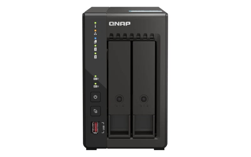 QNAP TS-253E 2 Bay High-Performance Desktop NAS - Intel Celeron J6412 Processor, 8 GB DDR4 RAM, 2 x 3.5" SATA 6Gb/s, Dual 2.5GbE Network Connectivity, 2xM.2 2280 PCIe, 2 x USB 3.2 Gen2 | TS-253E-8G