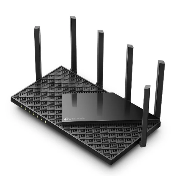 TP‑Link Archer AXE75 AXE5400 Tri‑Band Wi‑Fi 6E Router – Tri‑Band 574/2402/2402 Mbps, MU‑MIMO, 6× Antennas, 1× USB 3.0, WPA3, Beamforming