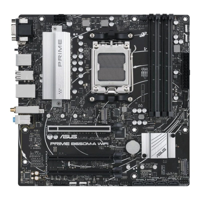 ASUS PRIME B650M-A WIFI AM5 Micro-ATX Motherboard, DDR5 128GB, PCIe 5.0 M.2, Wi-Fi 6, 2.5Gb LAN, HDMI/DP/VGA, Aura Sync RGB