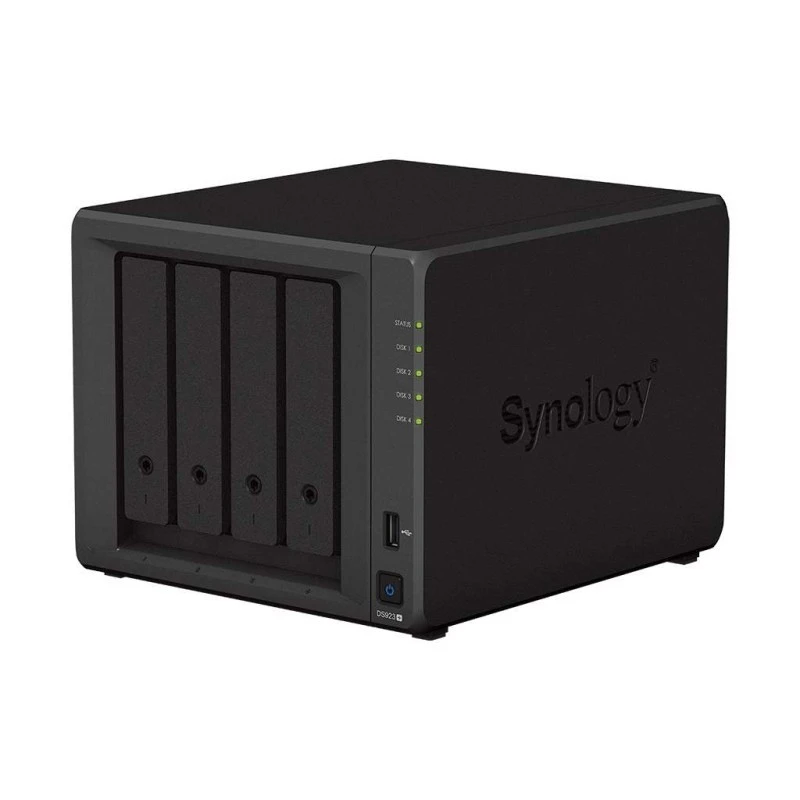 Synology DiskStation DS923+ 4-Bay NAS Enclosure – AMD Ryzen R1600, 4GB DDR4 ECC, Dual M.2 NVMe SSD Slots, 2x 1GbE RJ45 Ports