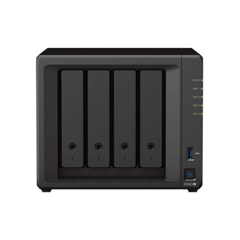 Synology DiskStation DS923+ 4-Bay NAS Enclosure – AMD Ryzen R1600, 4GB DDR4 ECC, Dual M.2 NVMe SSD Slots, 2x 1GbE RJ45 Ports