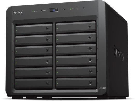 Synology DX1222 12-Bay Expansion Unit – 12 x 3.5"/2.5" SATA Drive Bays, 1 x Mini-SAS HD Port, Seamless Storage Expansion for DS3622xs+ & DS2422+, Black