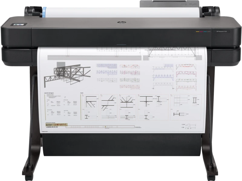 HP DesignJet T630 36" Large Format Wireless Plotter Printer, A1, 2400 dpi, 5-Color, Compact Design, Gray